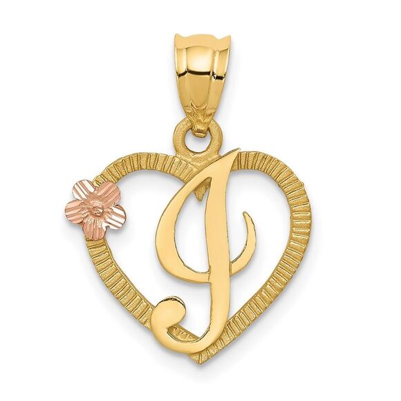 14k Two Tone Gold Grace Collection 15mm Heart Initial I Pendant - Picture 1 of 5